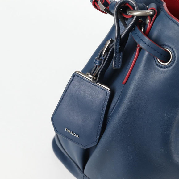 PRADA Shoulder Bag Leather Blue Silver Auth 127875V