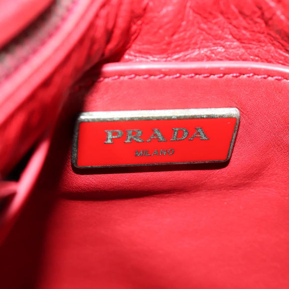 PRADA Shoulder Bag Leather Blue Silver Auth 127875V