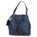 PRADA Shoulder Bag Leather Blue Silver Auth 127875V-13