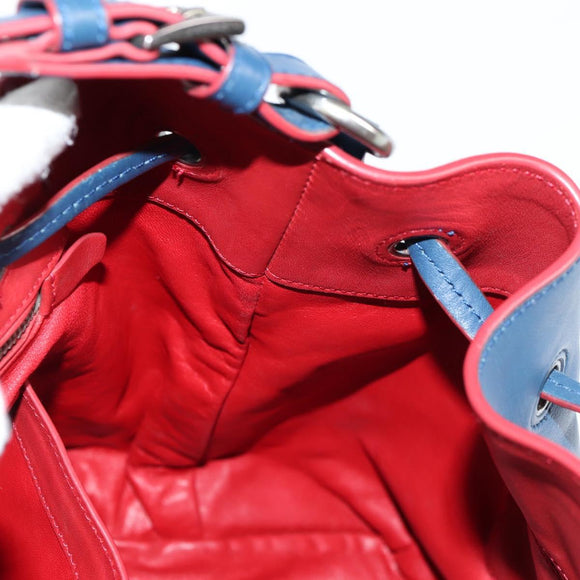 PRADA Shoulder Bag Leather Blue Silver Auth 127875V