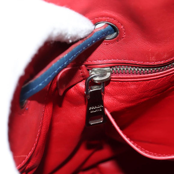 PRADA Shoulder Bag Leather Blue Silver Auth 127875V