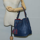 PRADA Shoulder Bag Leather Blue Silver Auth 127875V-25