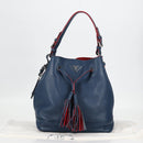 PRADA Shoulder Bag Leather Blue Silver Auth 127875V-12