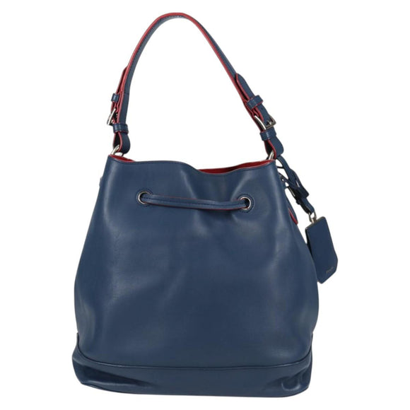 PRADA Shoulder Bag Leather Blue Silver Auth 127875V