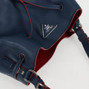 PRADA Shoulder Bag Leather Blue Silver Auth 127875V-6