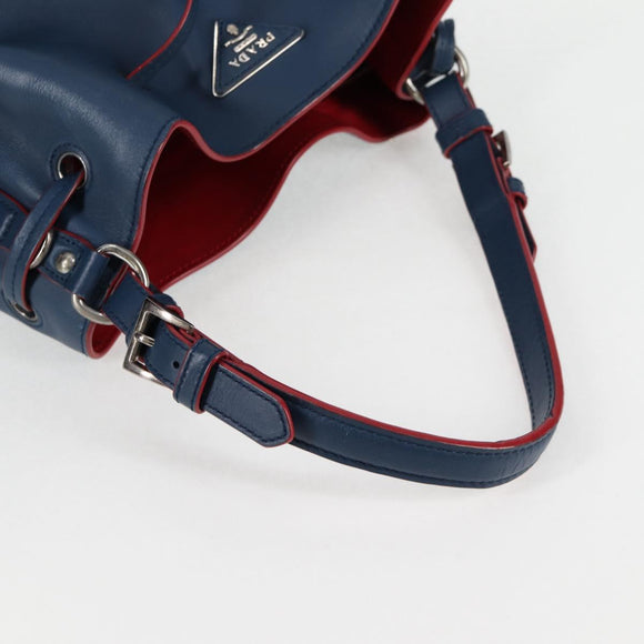 PRADA Shoulder Bag Leather Blue Silver Auth 127875V