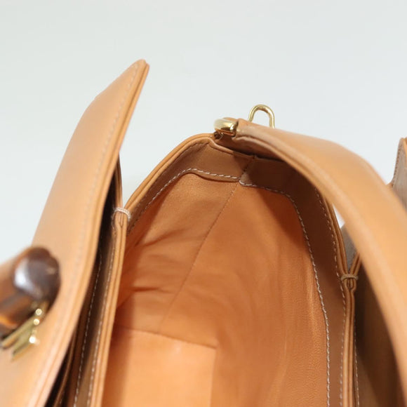 GUCCI Bamboo Hand Bag Leather Brown Gold 000 26 0175 Auth 127876