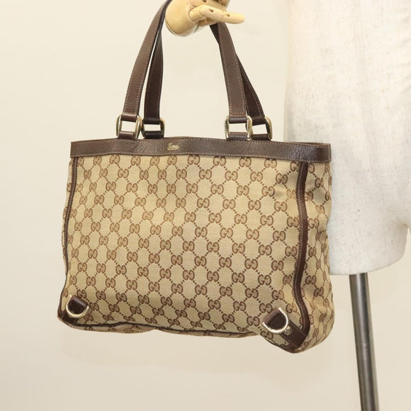 GUCCI GG Canvas Hand Bag Gold Beige 170004 Auth 127879