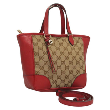 GUCCI GG Canvas Hand Bag 2way Red Beige 449241 Auth 127881V