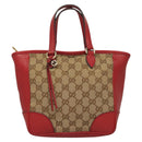 GUCCI GG Canvas Hand Bag 2way Red Beige 449241 Auth 127881V-2