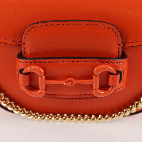 GUCCI Sherry Line Shoulder Bag Leather Orange Red Navy 726863 Auth 127887M