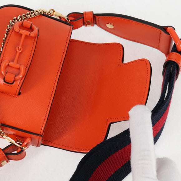 GUCCI Sherry Line Shoulder Bag Leather Orange Red Navy 726863 Auth 127887M