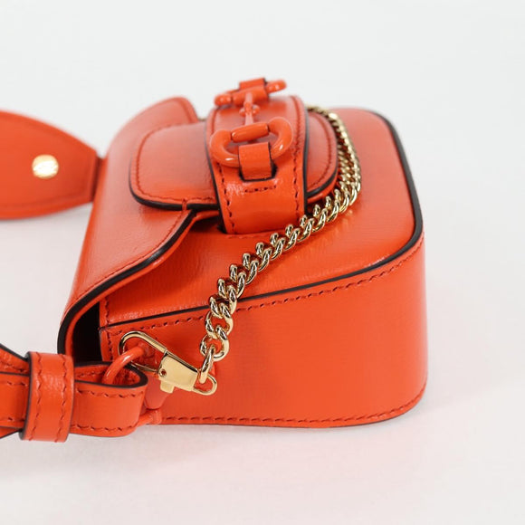 GUCCI Sherry Line Shoulder Bag Leather Orange Red Navy 726863 Auth 127887M
