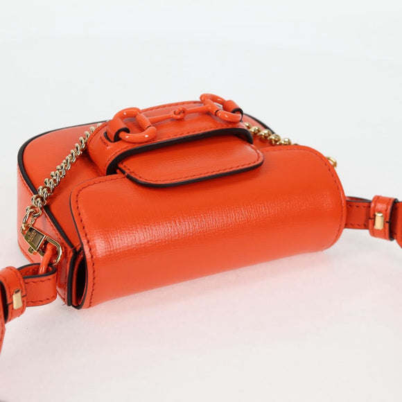 GUCCI Sherry Line Shoulder Bag Leather Orange Red Navy 726863 Auth 127887M