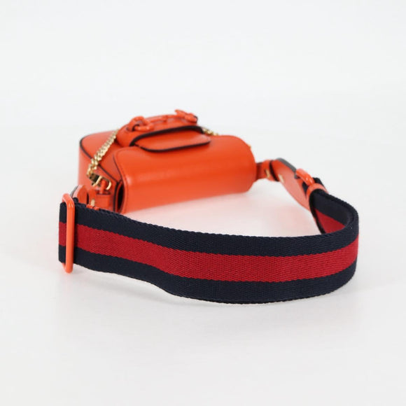 GUCCI Sherry Line Shoulder Bag Leather Orange Red Navy 726863 Auth 127887M