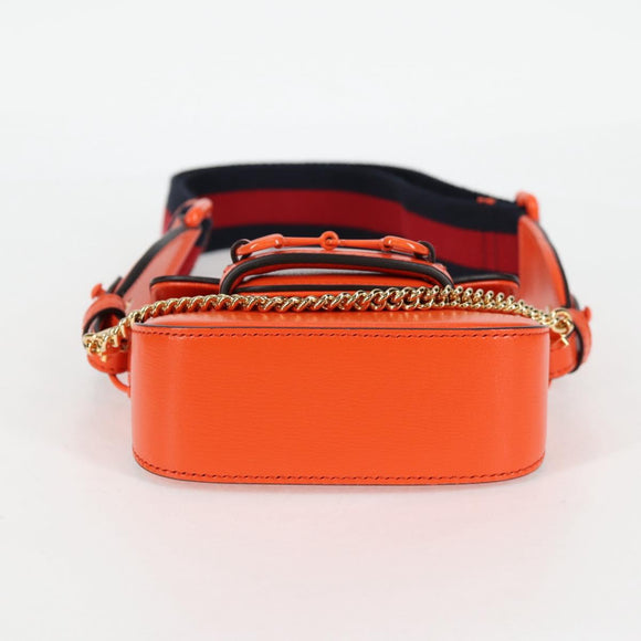 GUCCI Sherry Line Umhängetasche Leder Orangerot Navy 726863 Auth 127887M