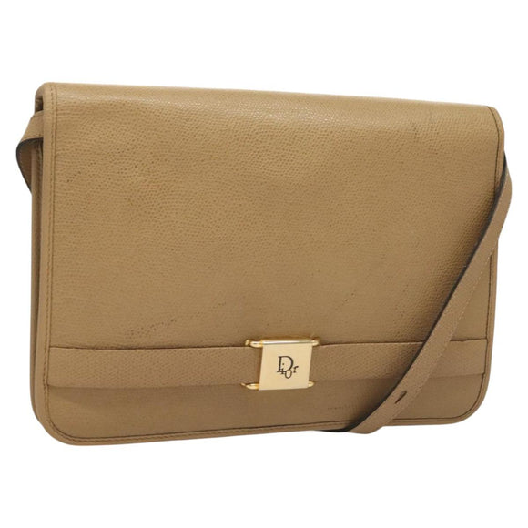 Christian Dior Shoulder Bag Leather Beige Gold Auth 127889