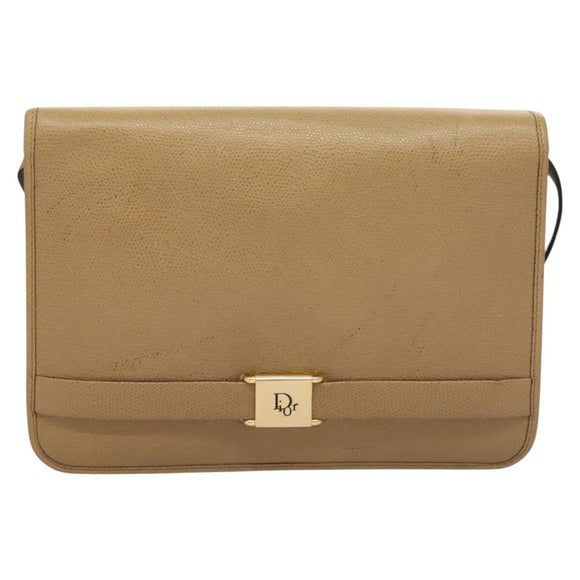 Christian Dior Shoulder Bag Leather Beige Gold Auth 127889