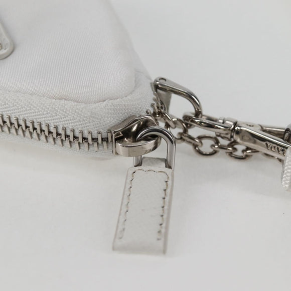 PRADA Shoulder Bag Nylon White Silver Auth 127895V