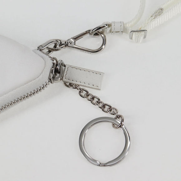 PRADA Shoulder Bag Nylon White Silver Auth 127895V
