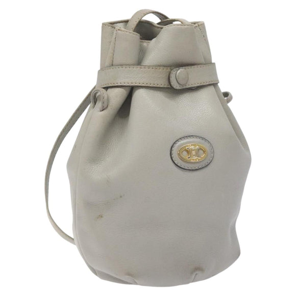 CELINE Shoulder Bag Leather Light Blue Gold Auth 127900