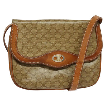 CELINE Macadam Canvas Shoulder Bag Beige Gold Auth 127903
