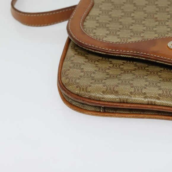 CELINE Macadam Canvas Shoulder Bag Beige Gold Auth 127903