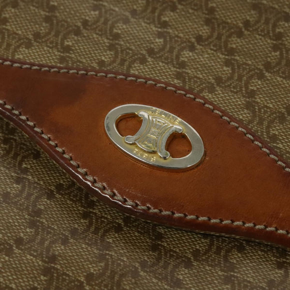 CELINE Macadam Canvas Shoulder Bag Beige Gold Auth 127903