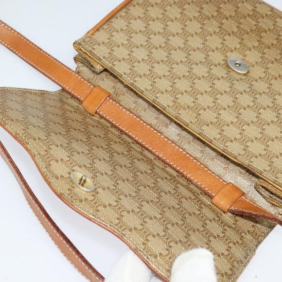 CELINE Macadam Canvas Shoulder Bag Beige Gold Auth 127903