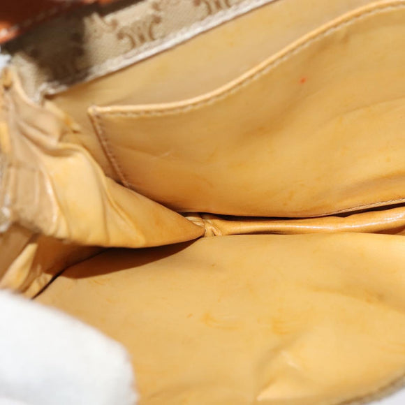 CELINE Macadam Canvas Shoulder Bag Beige Gold Auth 127903