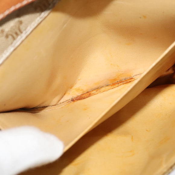 CELINE Macadam Canvas Shoulder Bag Beige Gold Auth 127903