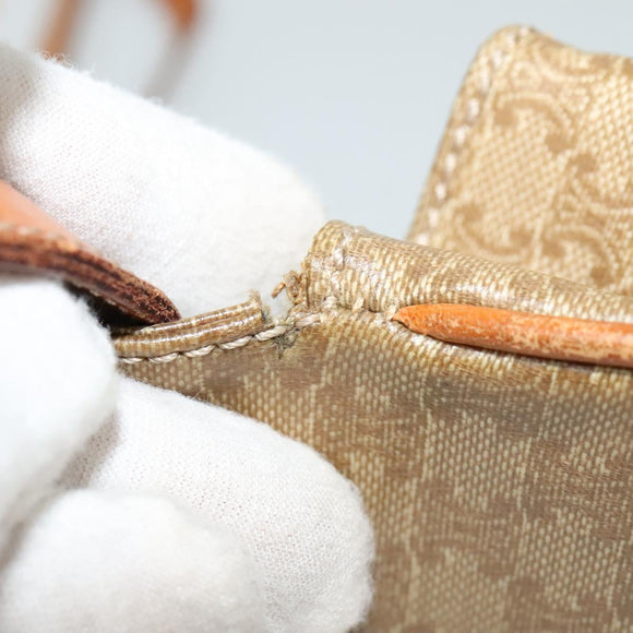 CELINE Macadam Canvas Shoulder Bag Beige Gold Auth 127903