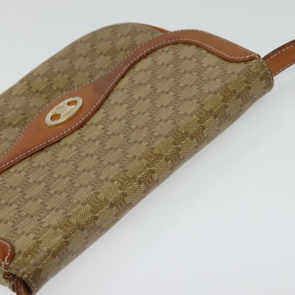 CELINE Macadam Canvas Shoulder Bag Beige Gold Auth 127903