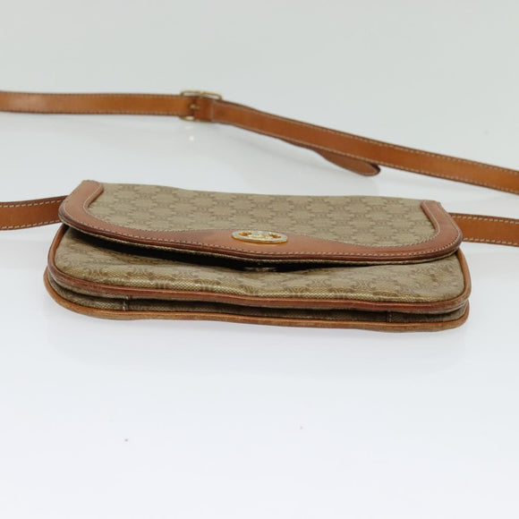 CELINE Macadam Canvas Shoulder Bag Beige Gold Auth 127903