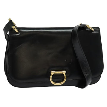 CELINE Shoulder Bag Leather Black Gold Auth 127906