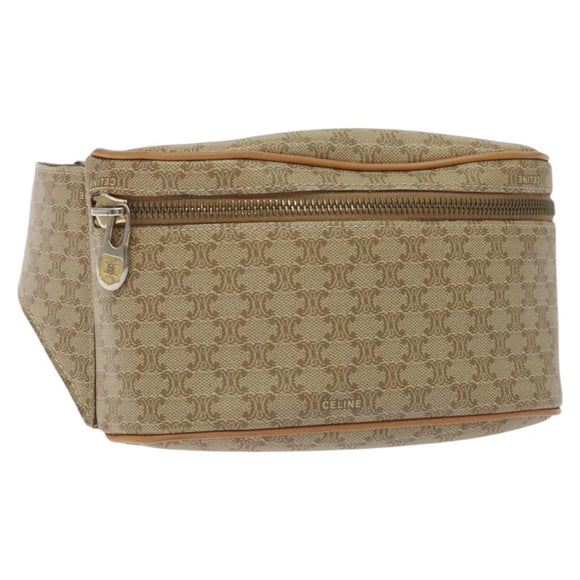 CELINE Macadam Canvas Bum Bag Body Bag Beige Auth 127907