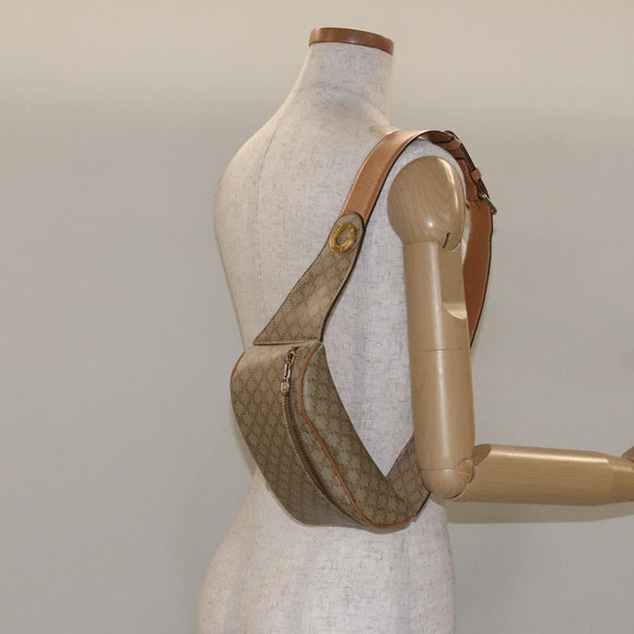 CELINE Macadam Canvas Bum Bag Body Bag Beige Auth 127907