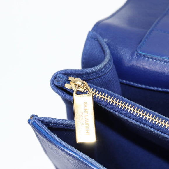 SAINT LAURENT Shoulder Bag Leather 2way Blue Gold 313456 Auth 127908V