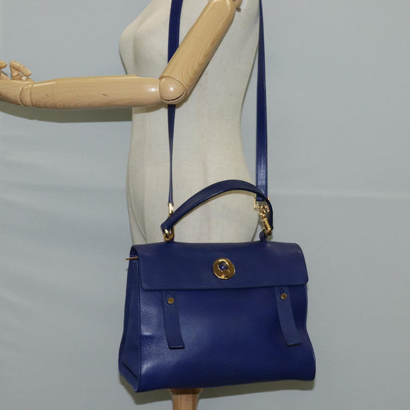 SAINT LAURENT Shoulder Bag Leather 2way Blue Gold 313456 Auth 127908V