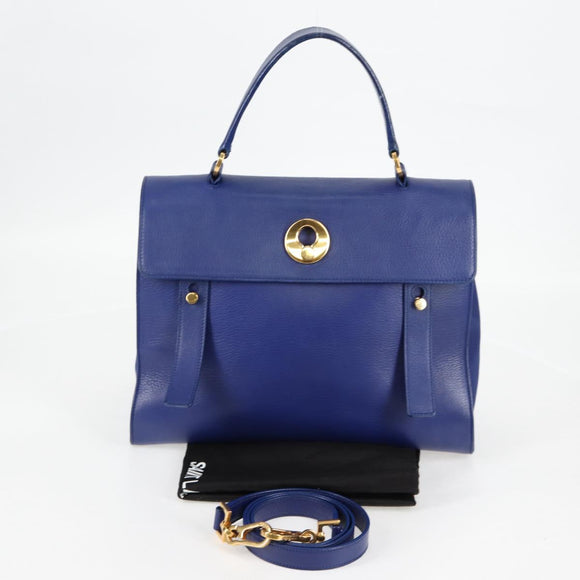 SAINT LAURENT Shoulder Bag Leather 2way Blue Gold 313456 Auth 127908V