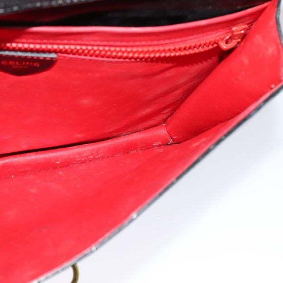 CELINE Shoulder Bag Leather Black Gold Auth 127909