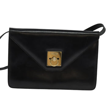 CELINE Shoulder Bag Leather Black Gold Auth 127909 - 0