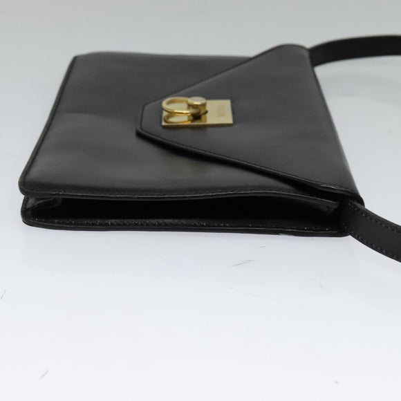 CELINE Shoulder Bag Leather Black Gold Auth 127909
