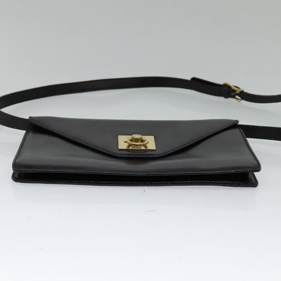 CELINE Shoulder Bag Leather Black Gold Auth 127909