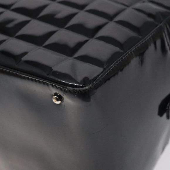 CHANEL Choco Bar Hand Bag Enamel Black Silver CC Auth 127910