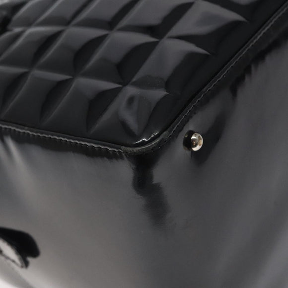 CHANEL Choco Bar Hand Bag Enamel Black Silver CC Auth 127910