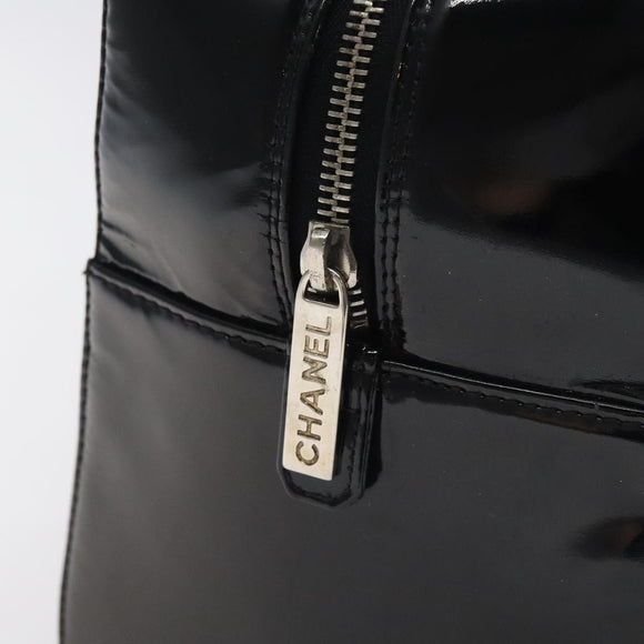 CHANEL Choco Bar Hand Bag Enamel Black Silver CC Auth 127910