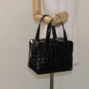 CHANEL Choco Bar Hand Bag Enamel Black Silver CC Auth 127910-21