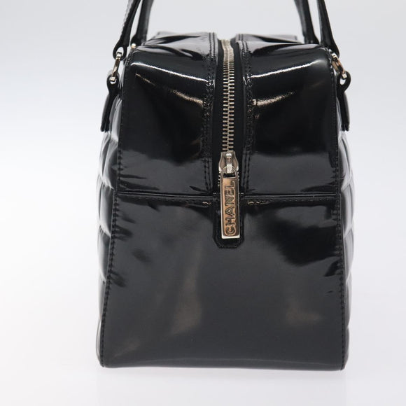 CHANEL Choco Bar Hand Bag Enamel Black Silver CC Auth 127910