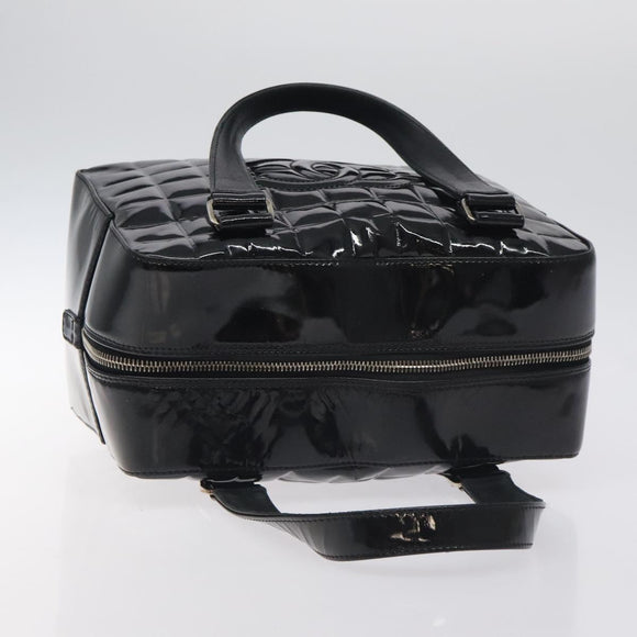 CHANEL Choco Bar Hand Bag Enamel Black Silver CC Auth 127910